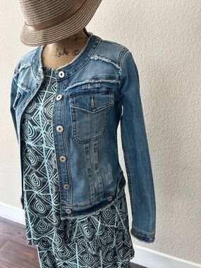 INC International Concepts Light Blue Distressed Denim Jacket